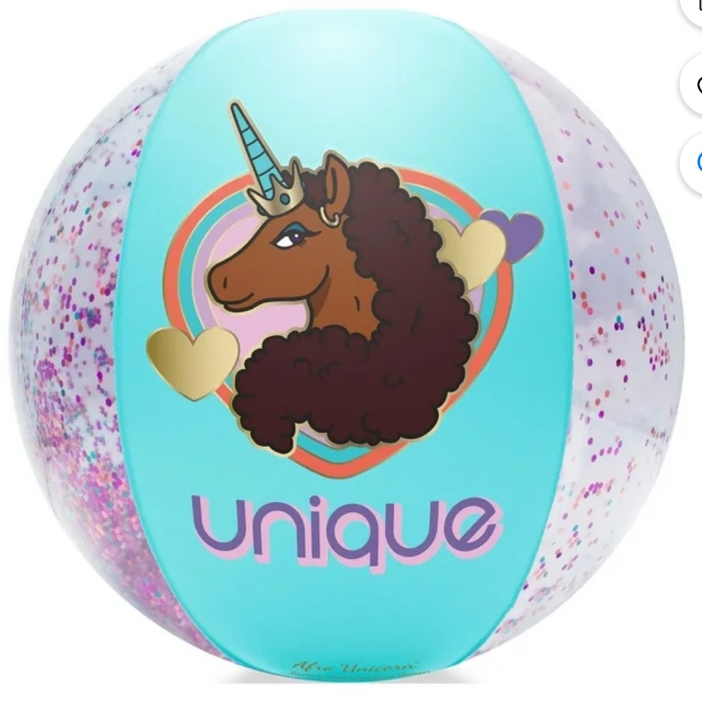 NWT Unique Sparkly Beach Ball Afro Unicorn Pool Toy 12” Ball for Ages 2+
